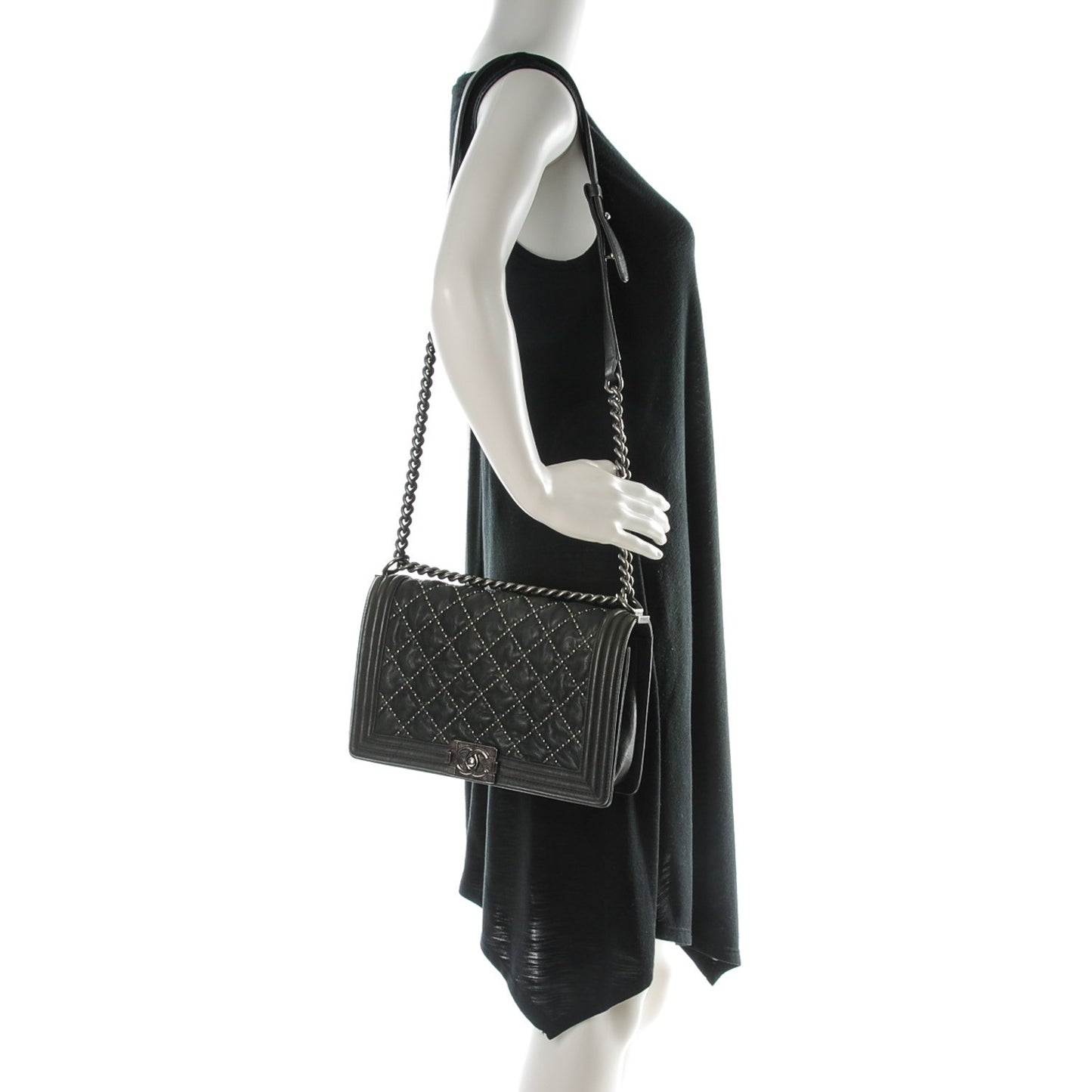 Crumpled Lambskin Large Studded Boy Flap Dark Gray