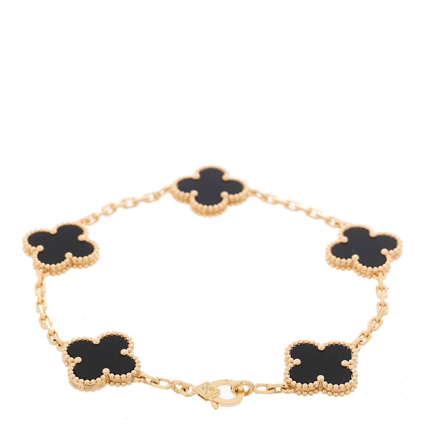 Van Cleef & Arpels 18K Yellow Gold Black Onyx 5 Motifs Vintage Alhambra Bracelet 2 of 4