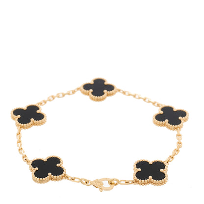 Van Cleef & Arpels 18K Yellow Gold Black Onyx 5 Motifs Vintage Alhambra Bracelet 2 of 4