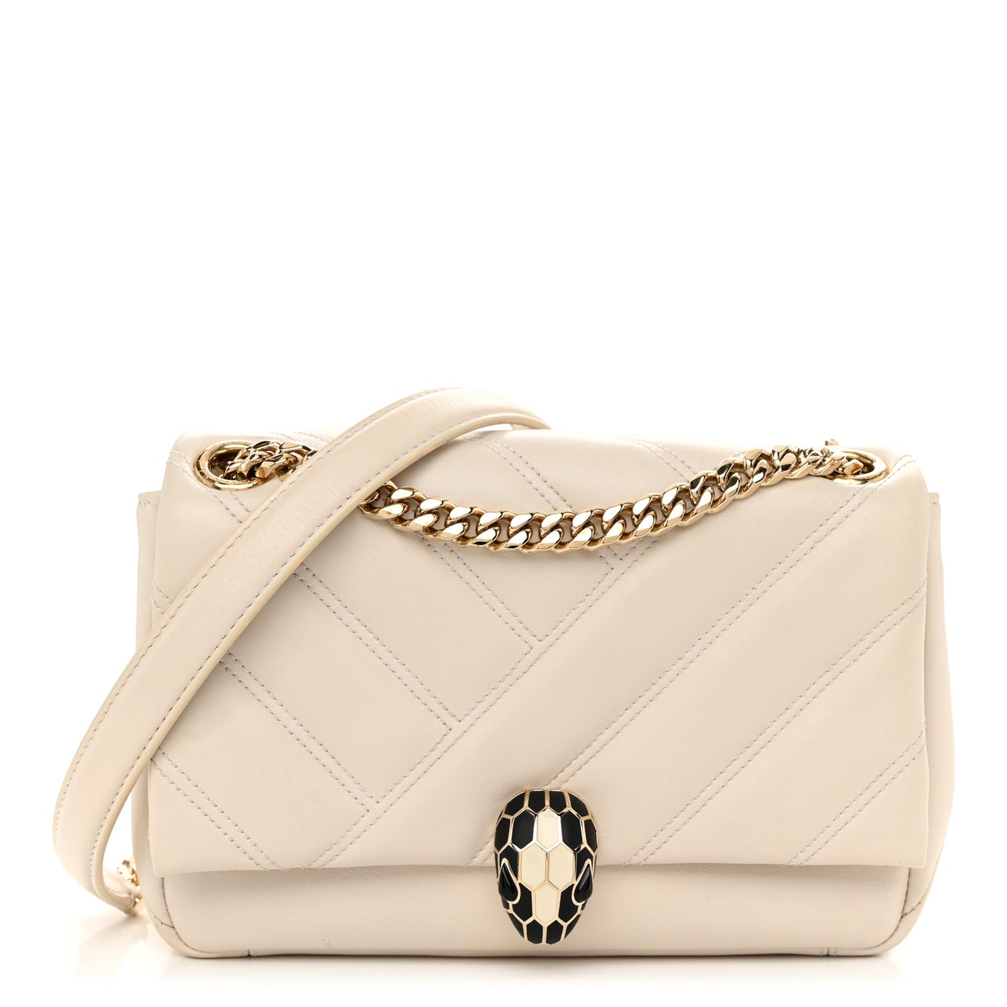 Calfskin Matelasse Small Serpenti Cabochon Shoulder Bag White