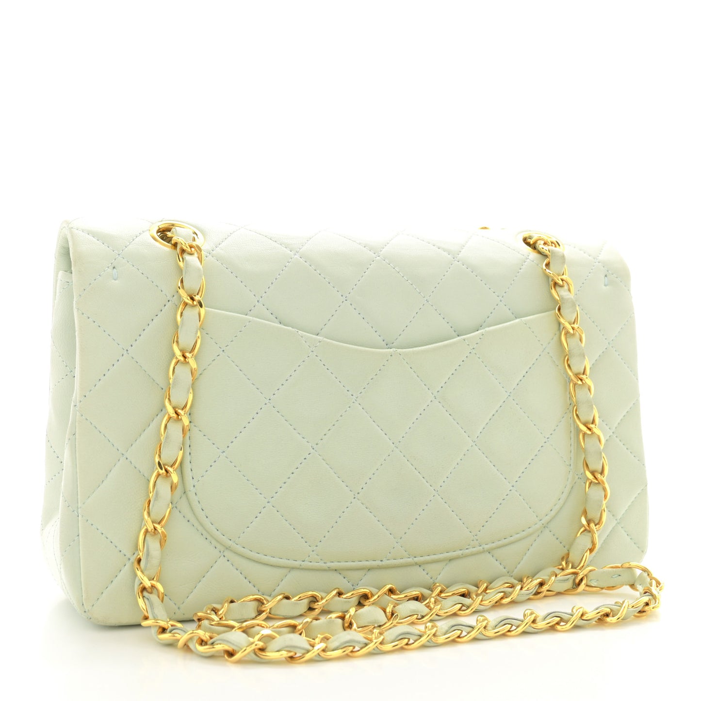Lambskin Quilted Small Double Flap Light Green