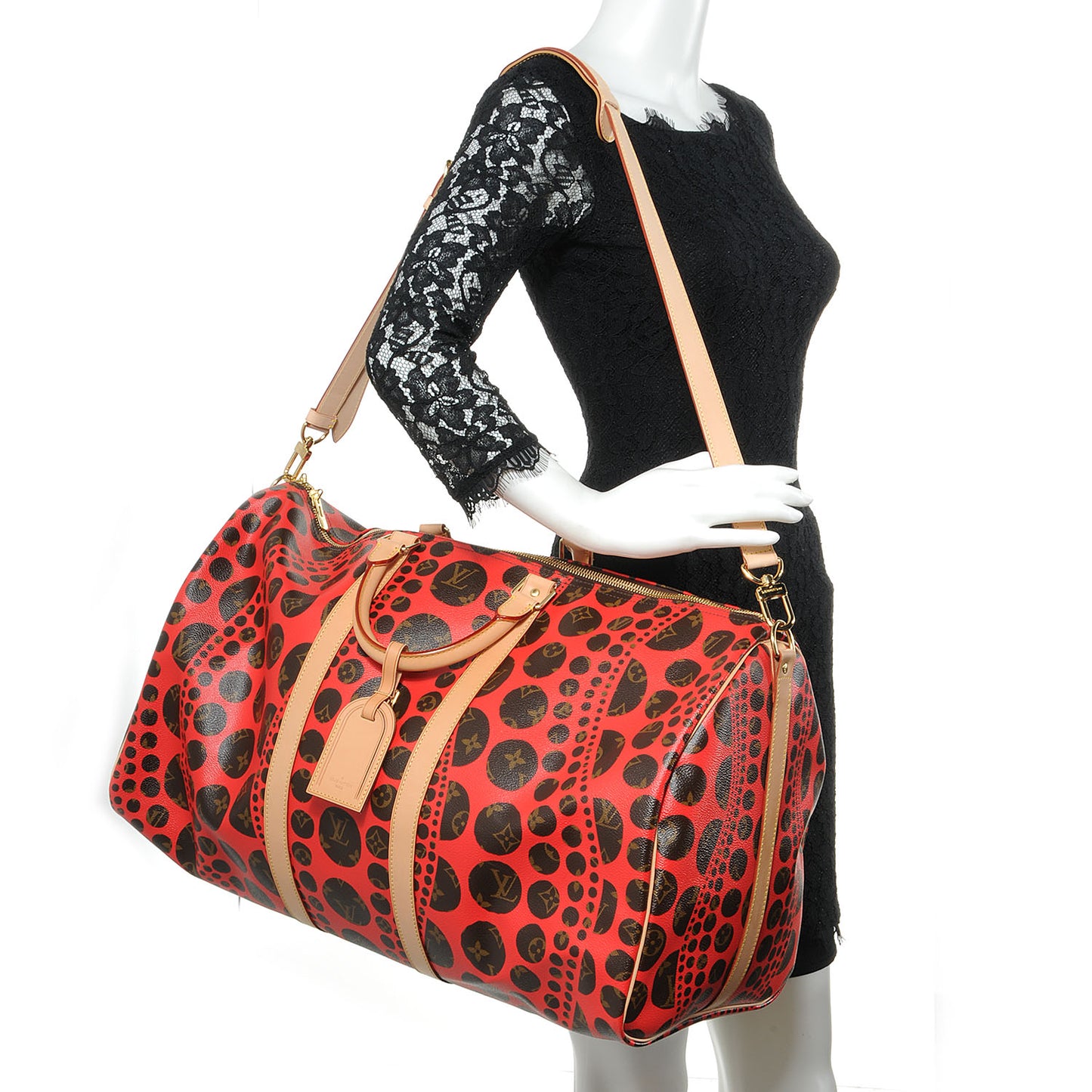 Monogram Kusama Pumpkin Dots Keepall Bandouliere 55 Red