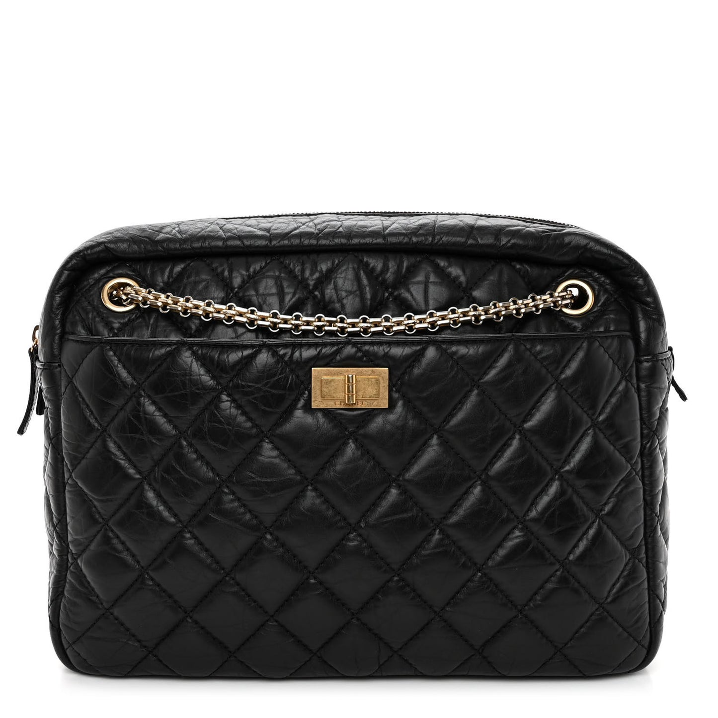Aged Calfskin Quilted Large Reissue Camera Case Black