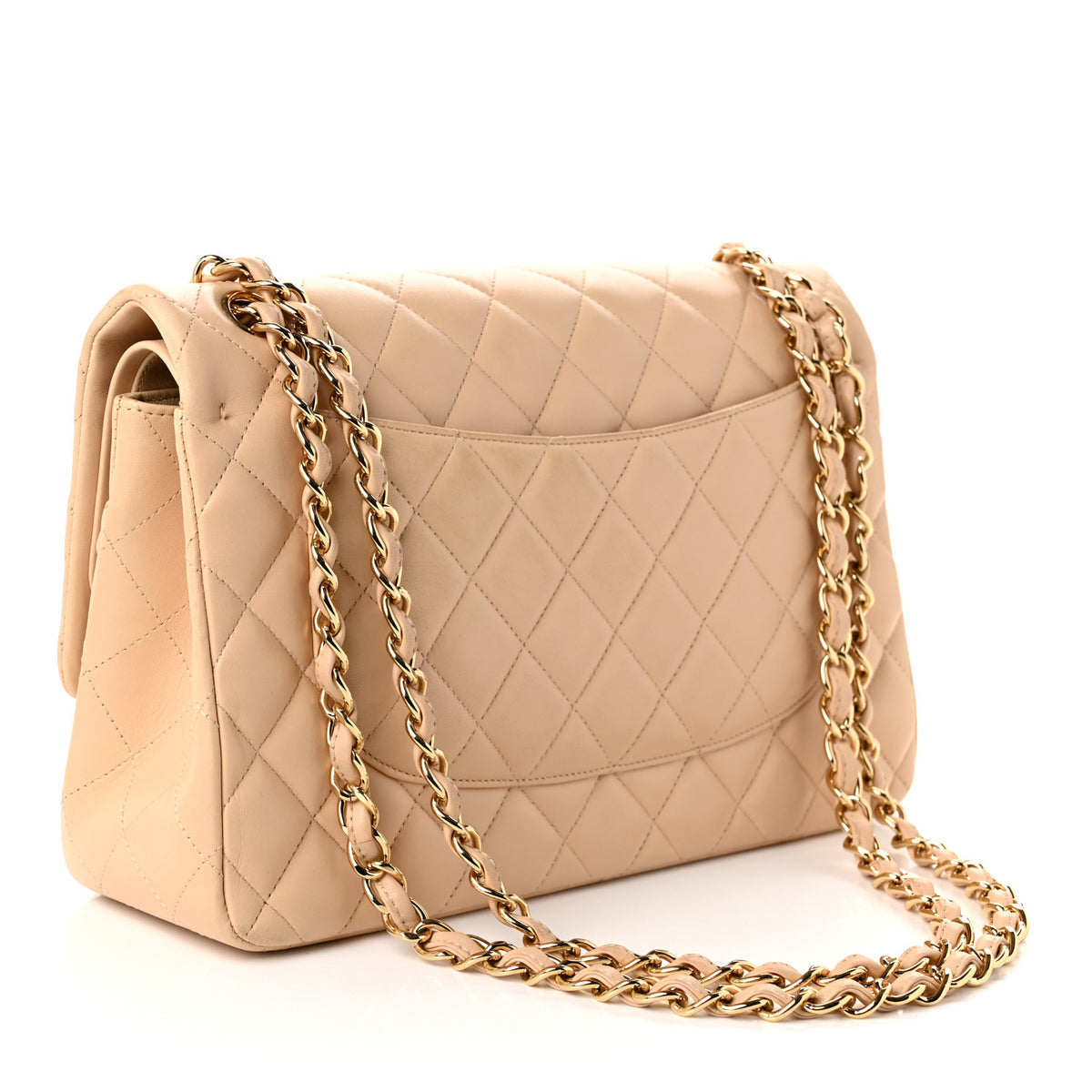 Lambskin Quilted Jumbo Double Flap Beige