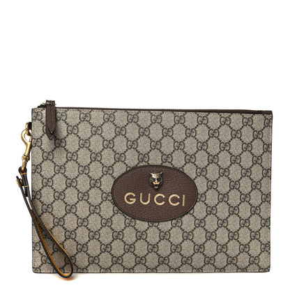 Gucci GG Supreme Monogram Neo Vintage Zip Wristlet Pouch Beige New Acero Crop 1 of 8