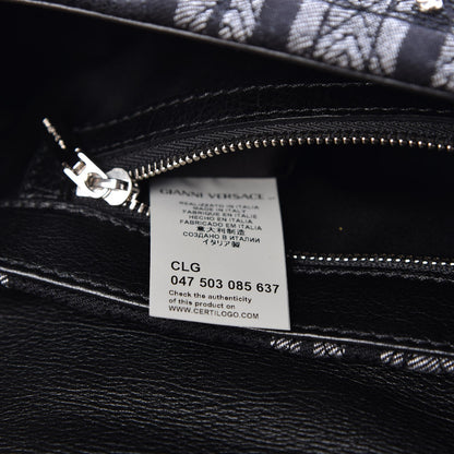 Versace Calfskin Plaid Quilted Studded Shoulder Bag Black 7 of 7