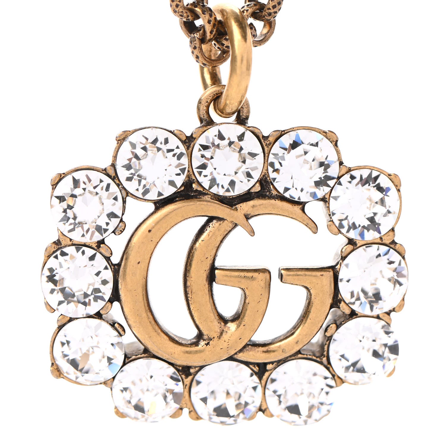 Gucci Crystal Embellished Double G Necklace Aged Gold 4 of 6