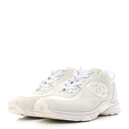Chanel Suede Calfskin Fabric CC Sneakers 39.5 White 3 of 8