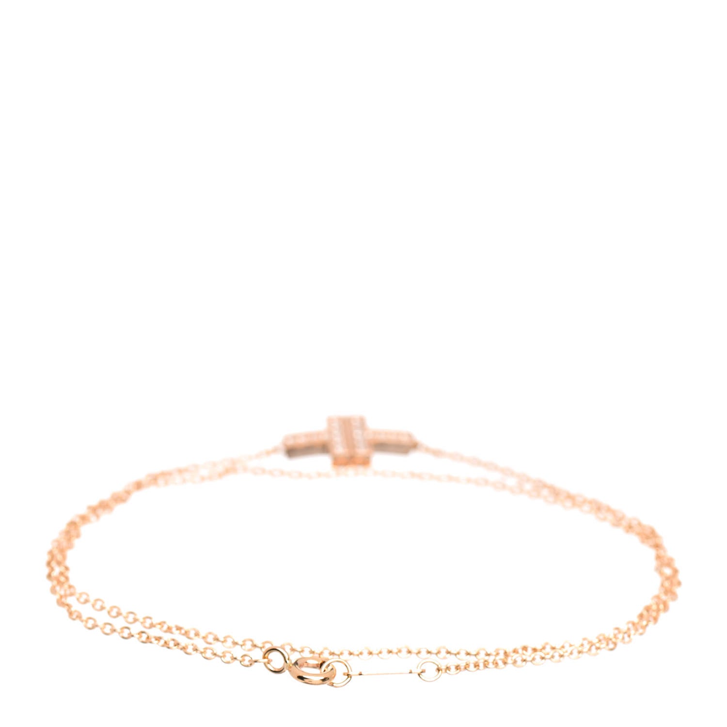 Tiffany 18K Rose Gold Diamond T Double Chain Bracelet 3 of 4