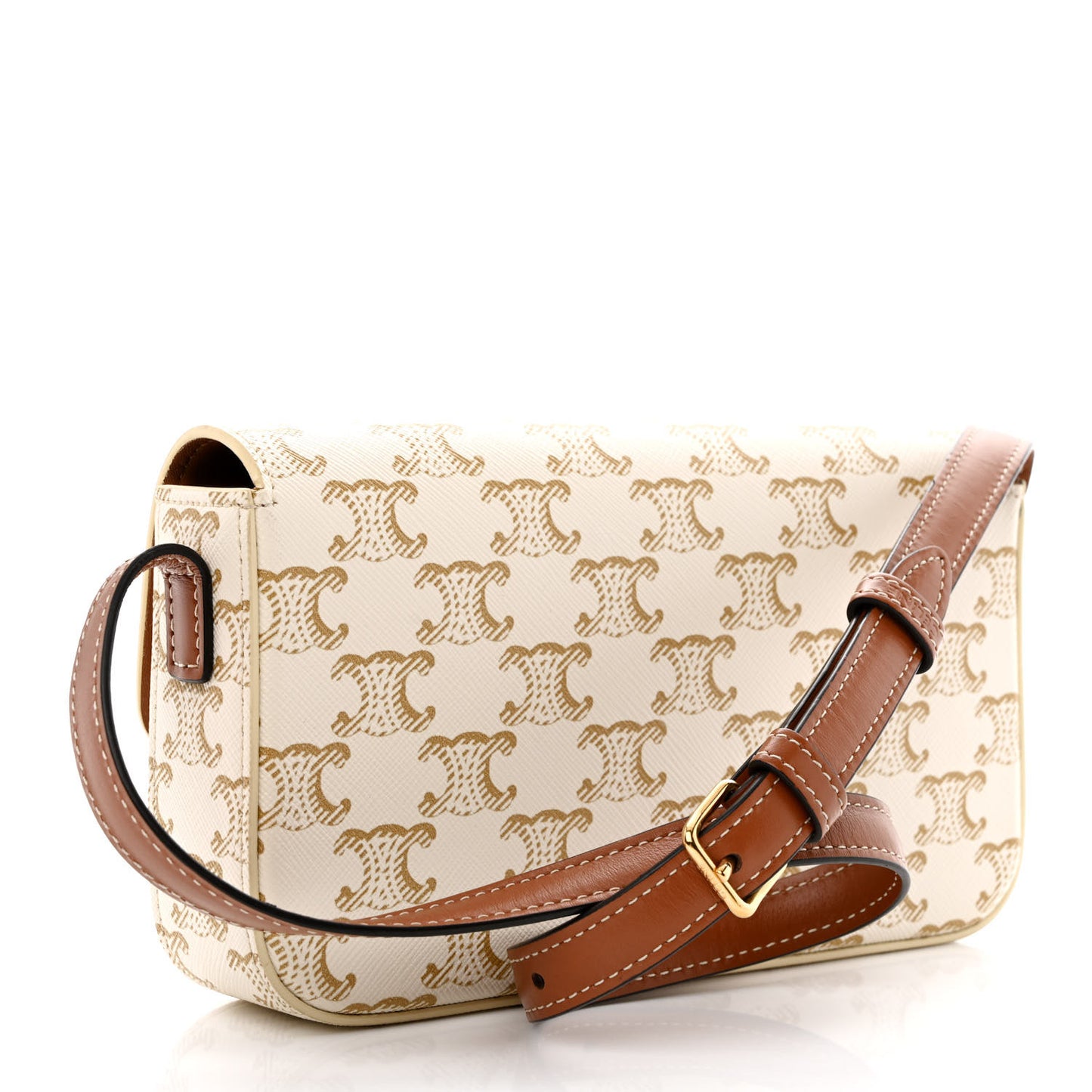 Canvas Calfskin Triomphe Shoulder Bag White