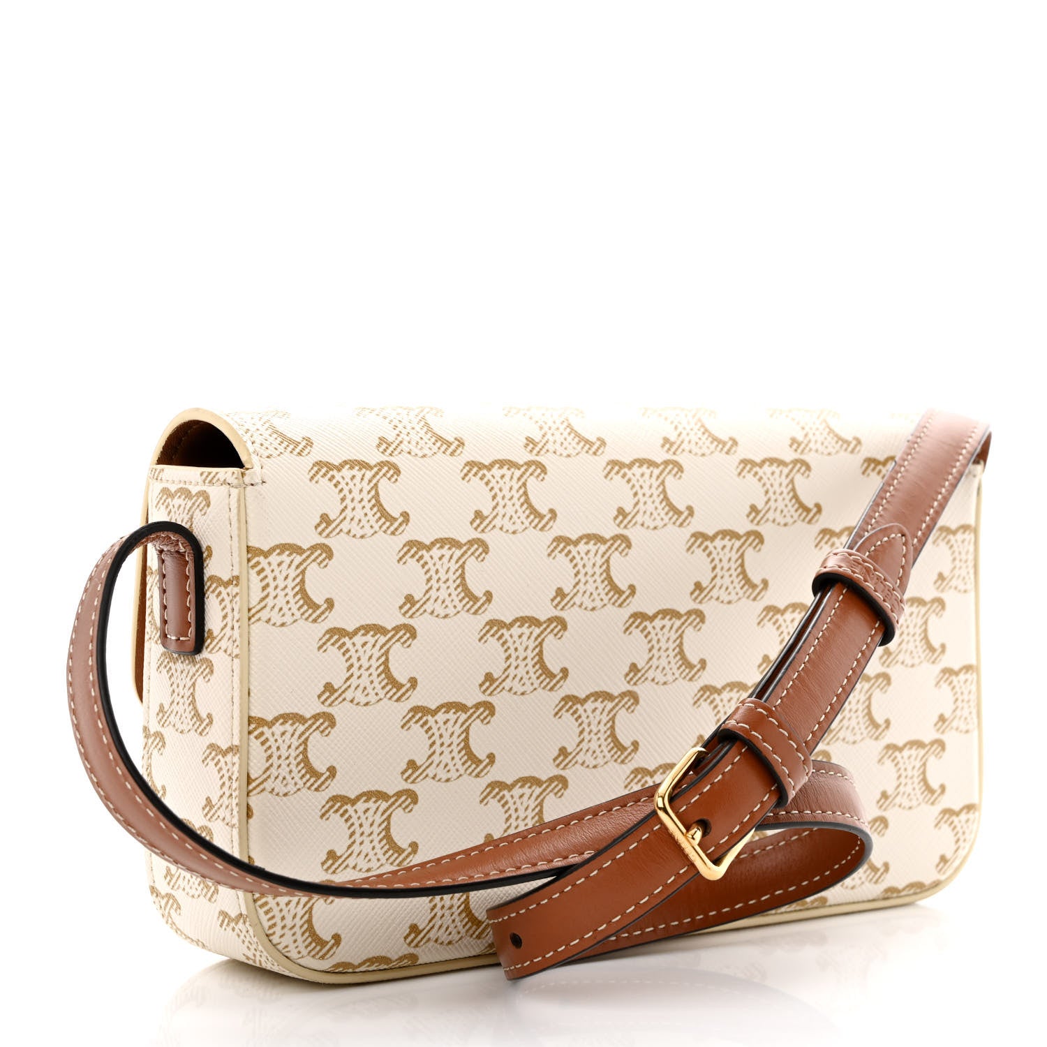 Celine Canvas Calfskin Triomphe Shoulder Bag White 3 of 13