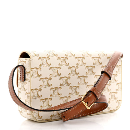 Celine Canvas Calfskin Triomphe Shoulder Bag White 3 of 13