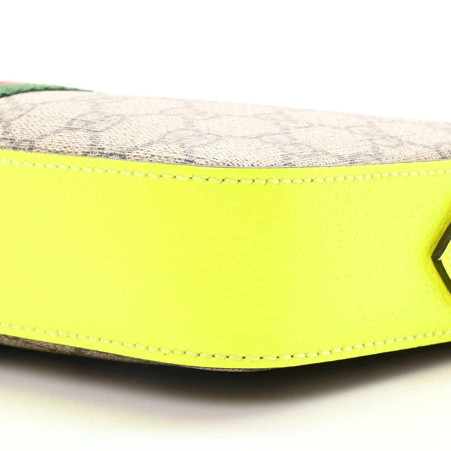 Gucci GG Supreme Monogram Textured Dollar Calfskin Web Ophidia Wristlet Shoulder Bag Beige Ebony Fluo Yellow 10 of 10