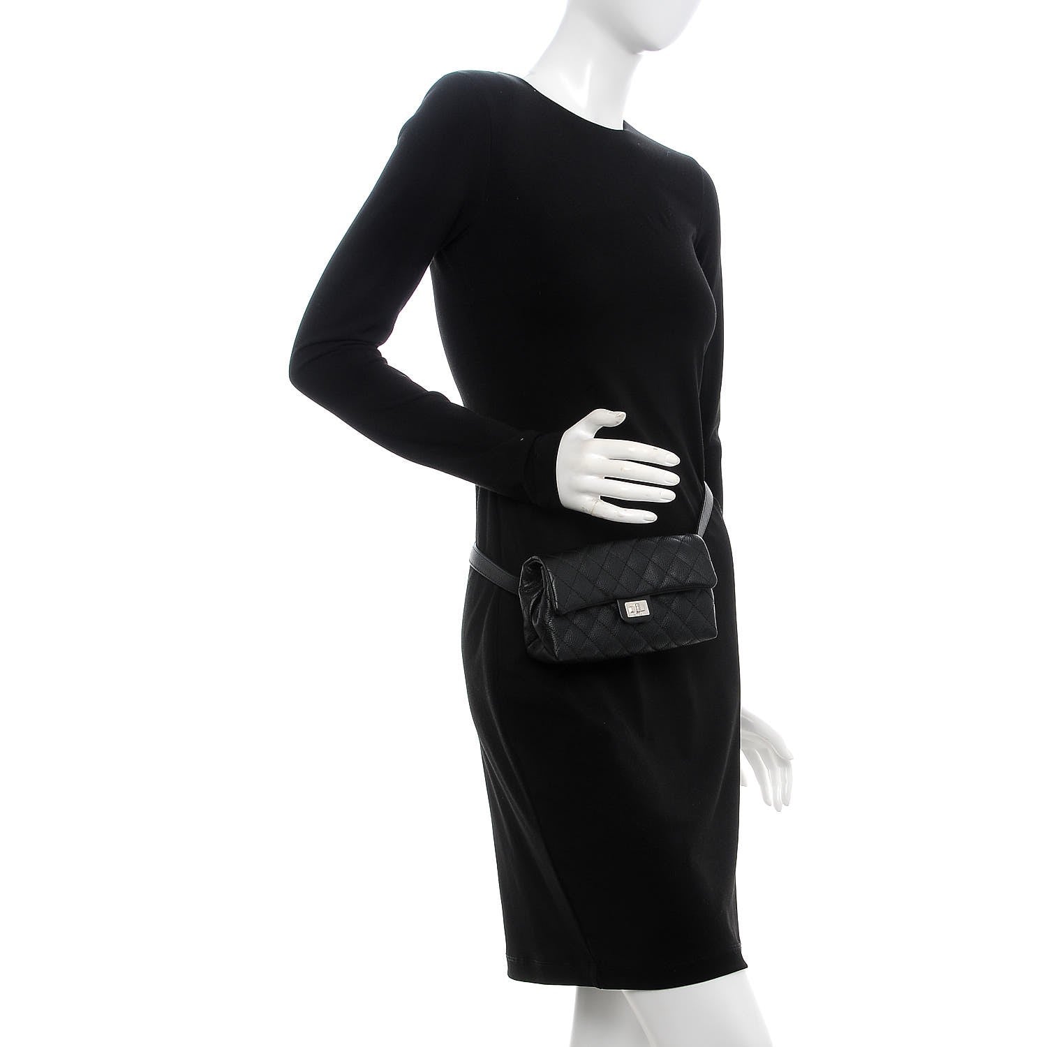Chanel Grained Calfskin Quilted 2.55 Reissue Flap Belt Bag Clutch Black 3 of 12