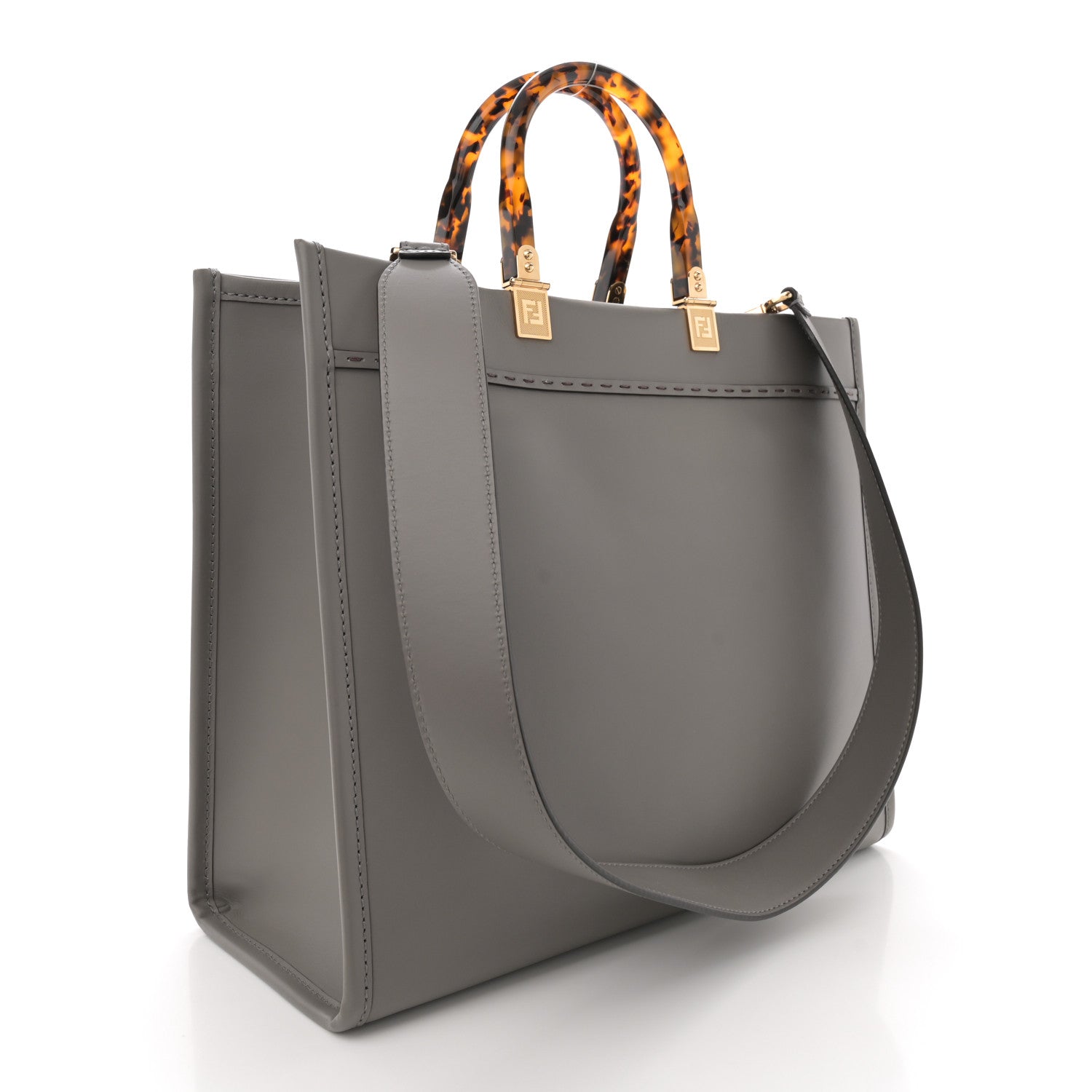 Fendi Vitello King Plexiglass Logo Embossed Medium Fendi Sunshine Shopper Tote Moon 3 of 10