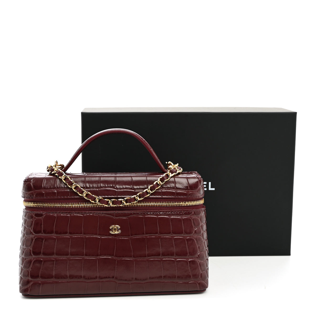 Chanel Calfskin Crocodile Embossed Crococo Exoticoco Vanity With Chain  Dark Burgundy 11 of 11