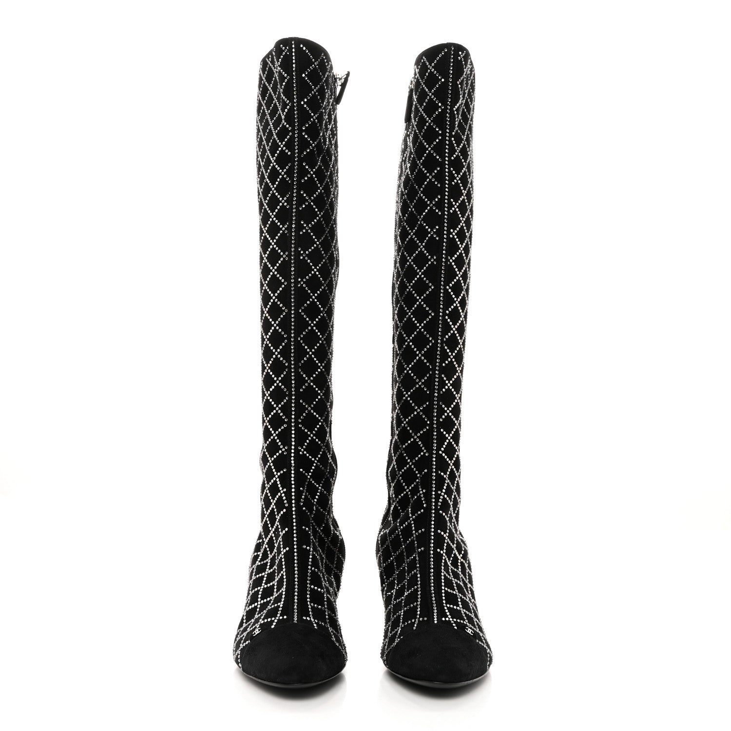Chanel Kid Suede Strass Knee High Boots 38.5 Black 2 of 11
