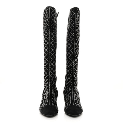 Chanel Kid Suede Strass Knee High Boots 38.5 Black 2 of 11