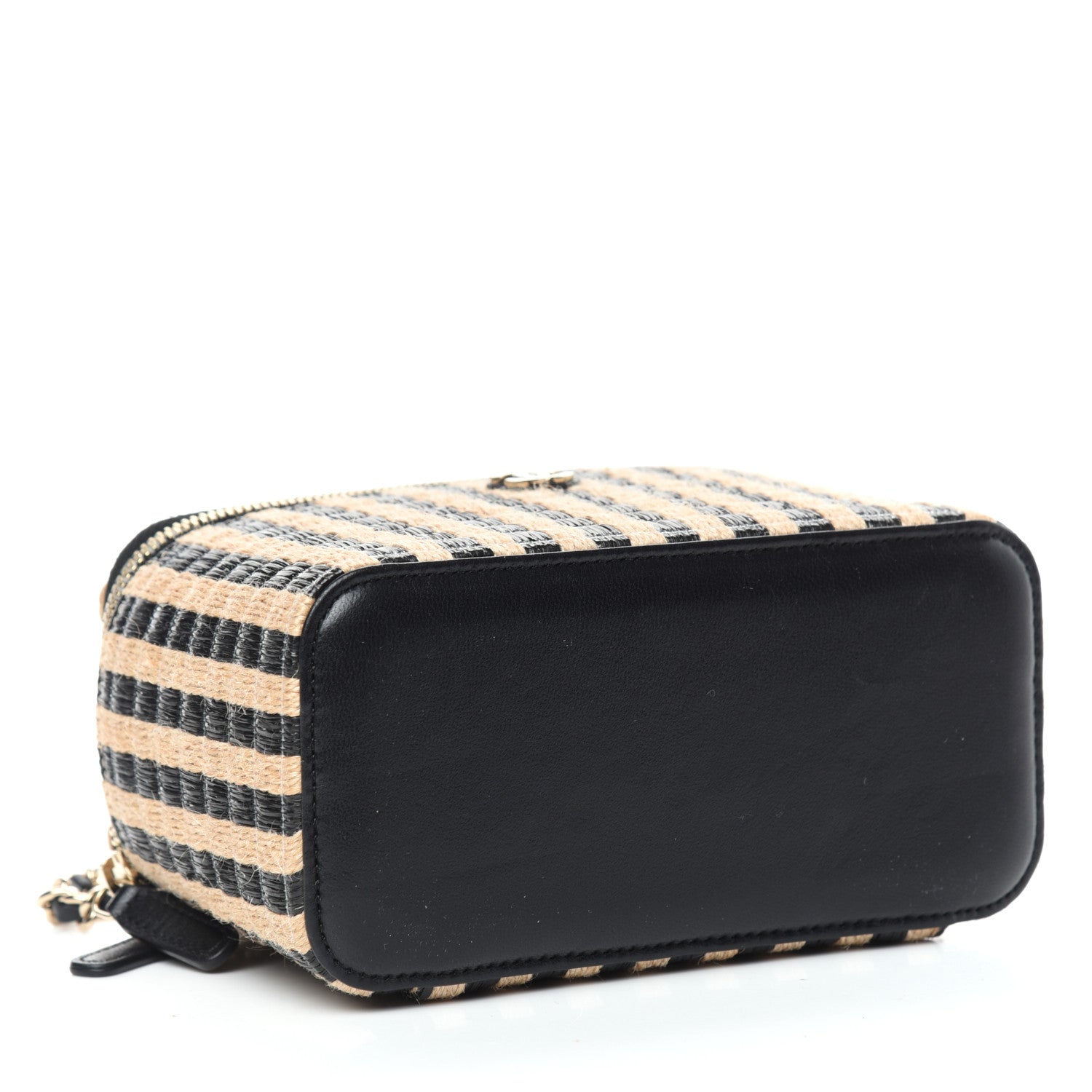 Chanel Raffia Jute Striped Small Vanity Case With Chain Black Beige 4 of 10