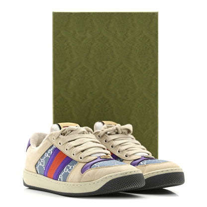 Gucci Calfskin Lame GG Monogram Web Womens Screener Sneakers 37.5 Blue Silver Dusty Milk Shine Purple 10 of 10