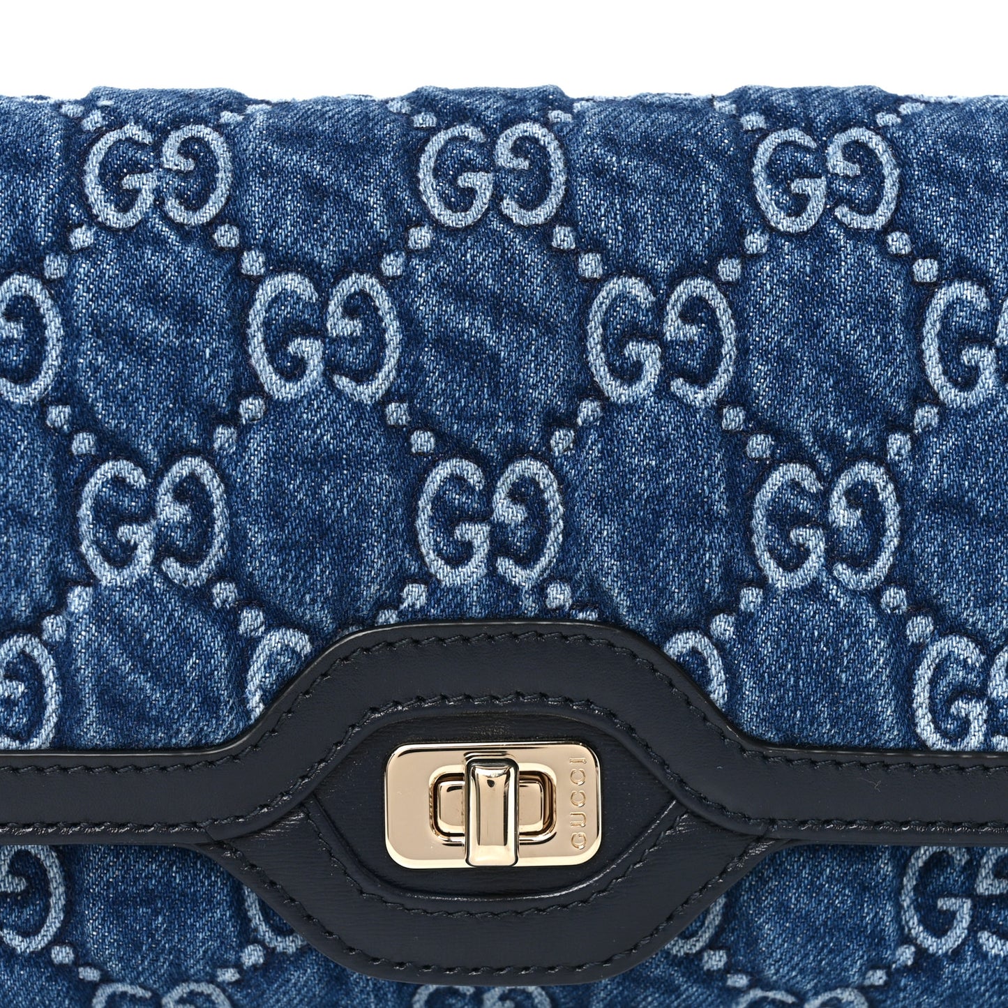 GG Monogram Denim Small Luce Shoulder Bag Blue