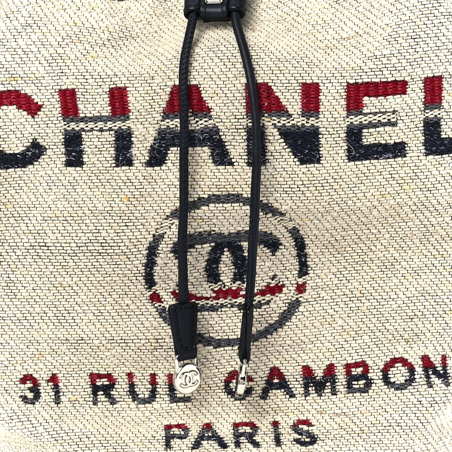 Striped Canvas Deauville Drawstring Bag Beige