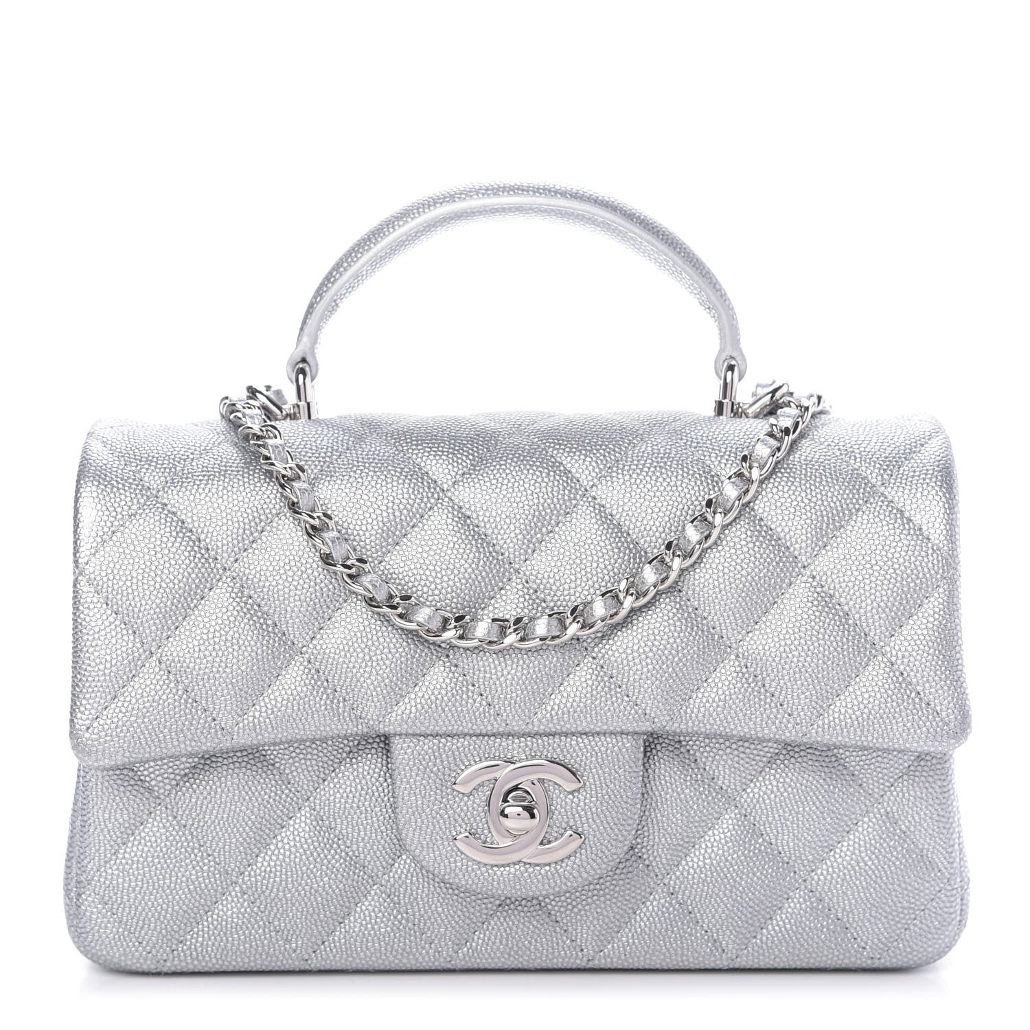 Chanel Metallic Caviar Quilted Mini Top Handle Rectangular Flap Silver 1 of 9