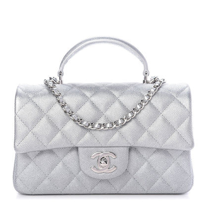Chanel Metallic Caviar Quilted Mini Top Handle Rectangular Flap Silver 1 of 9