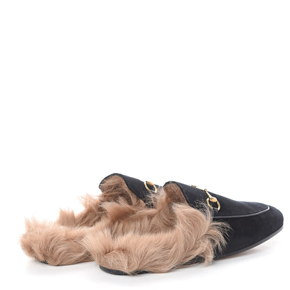 Gucci Velvet Fur Womens Princetown Slippers 38.5 Black 4 of 7