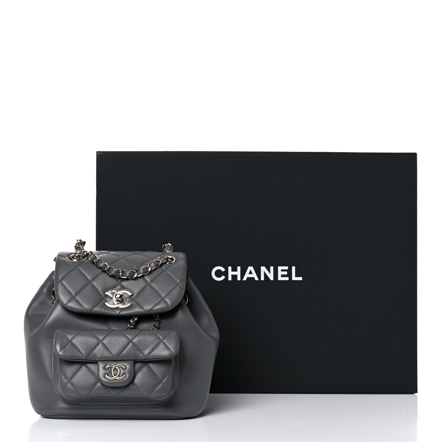 Chanel Lambskin Quilted Small Duma Drawstring Backpack Grey 9 of 9