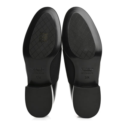 Chanel Calfskin Elastic Lace Up Cap Toe CC Loafers 37.5 Black 6 of 9