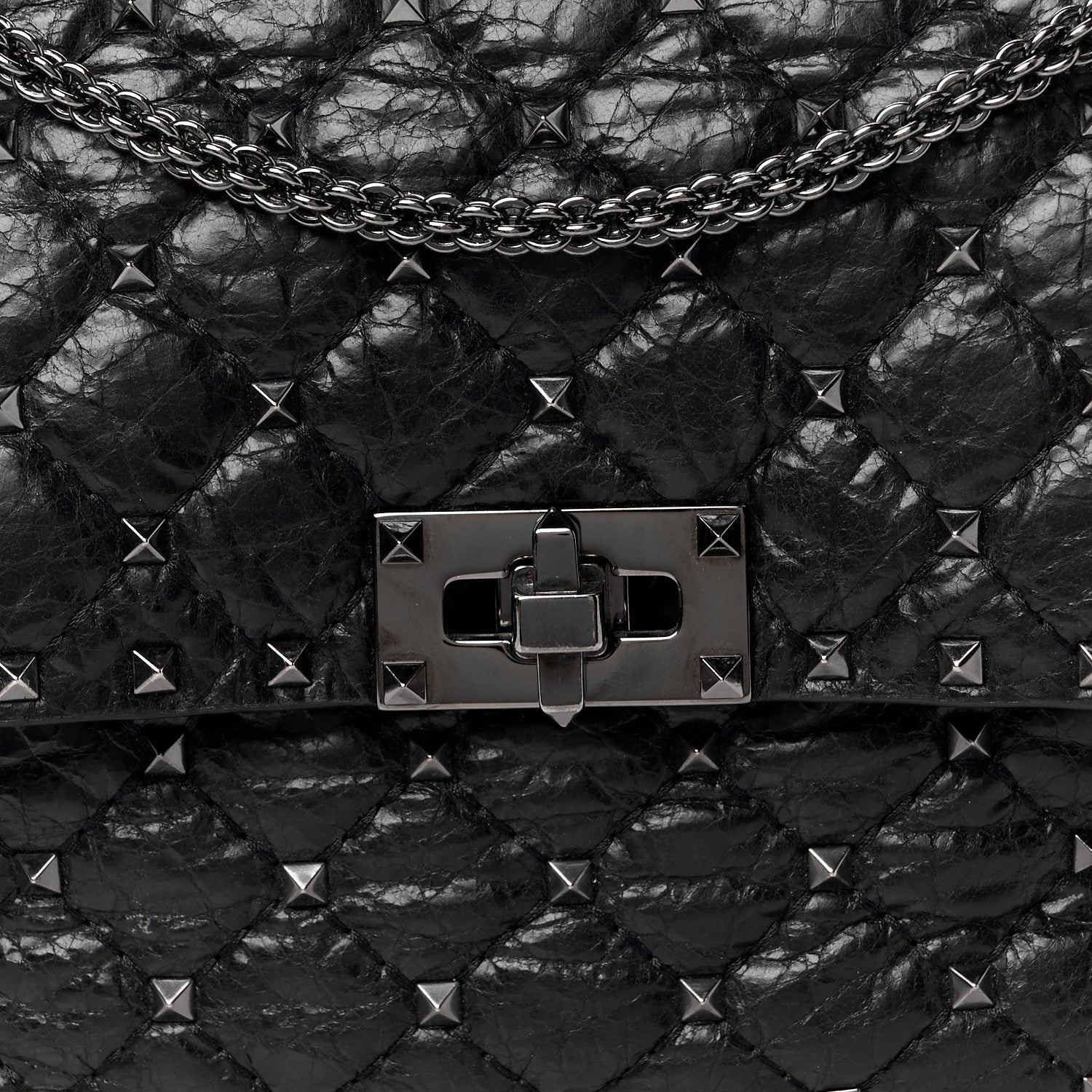Valentino Garavani Craquele Nappa Large Rockstud Spike Shoulder Bag Black 7 of 9