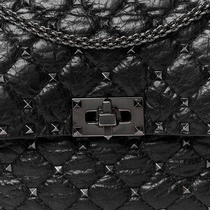 Valentino Garavani Craquele Nappa Large Rockstud Spike Shoulder Bag Black 7 of 9