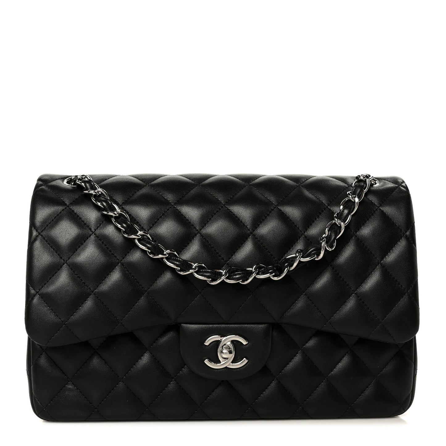 Lambskin Quilted Jumbo Double Flap Black