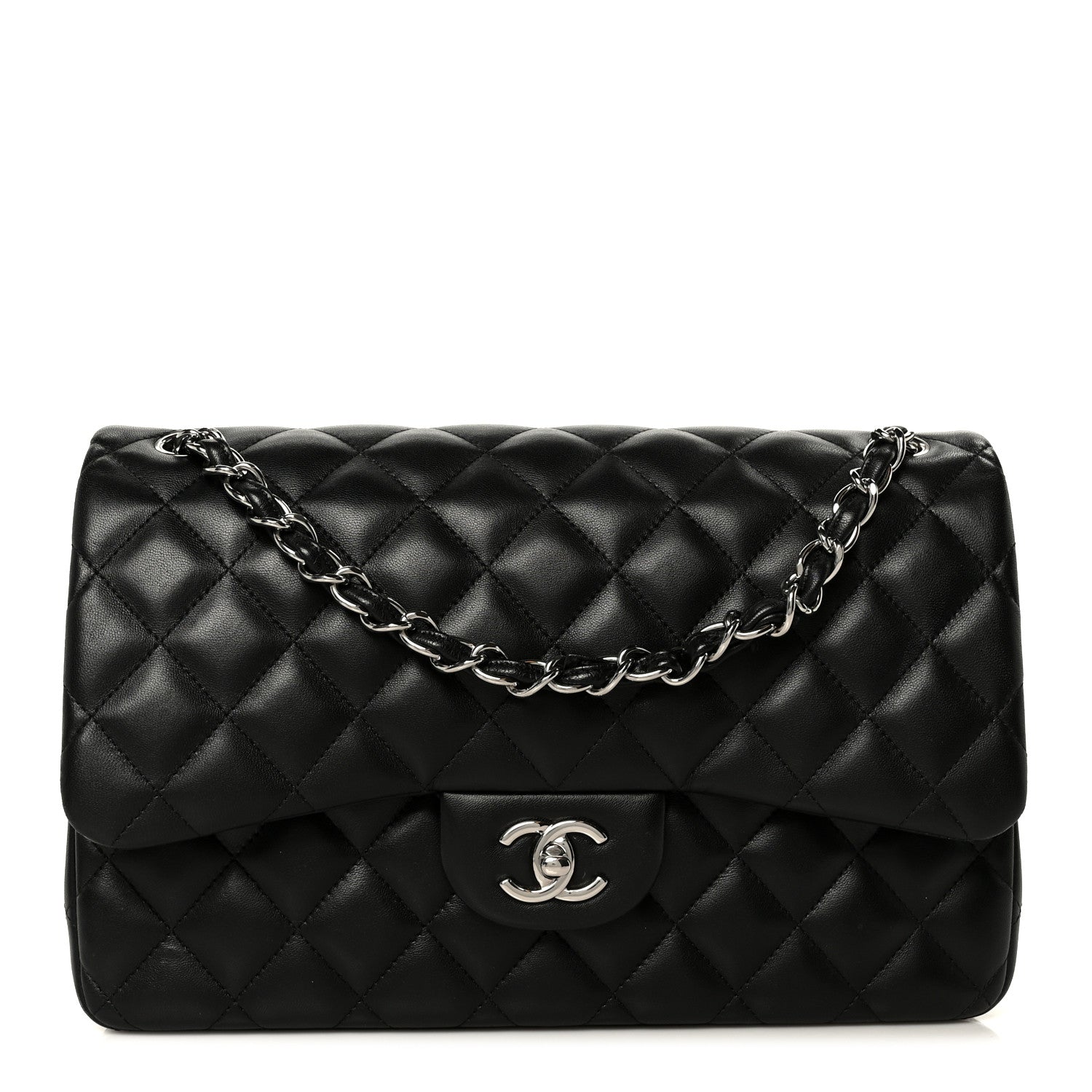 Chanel Lambskin Quilted Jumbo Double Flap Black 1 of 12