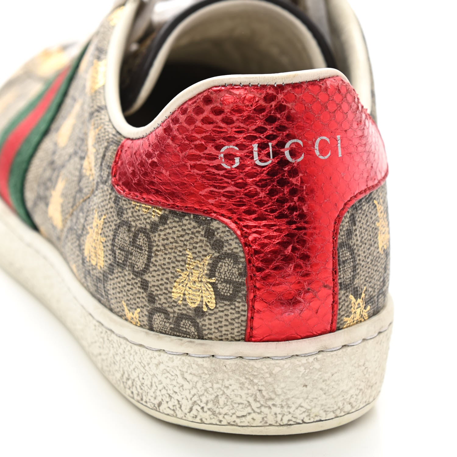 Gucci GG Supreme Monogram Bees Ayers Web Womens Ace Sneakers 35.5 Beige Oro Green Red 12 of 15