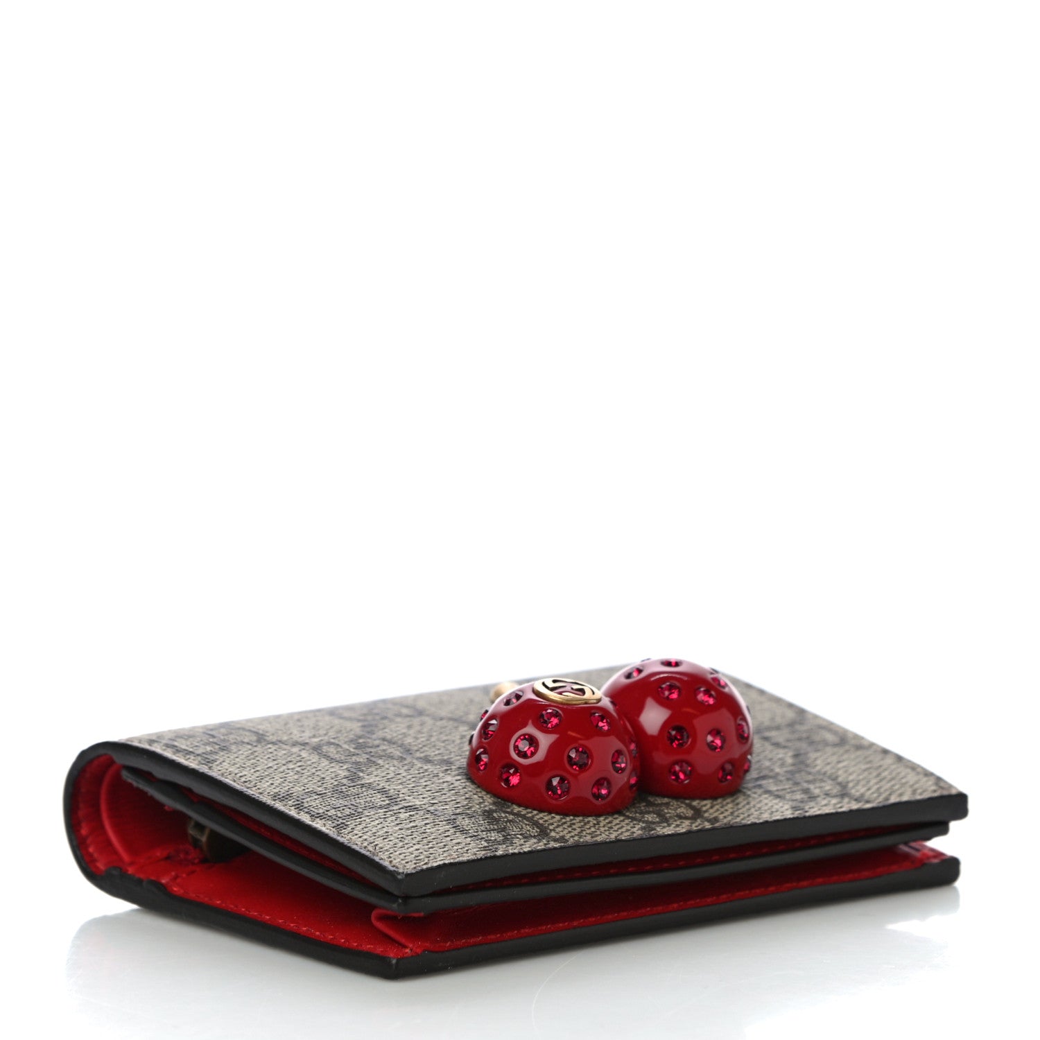 Gucci GG Supreme Monogram Cherry Embellished Card Case Wallet Hibiscus Red 4 of 10