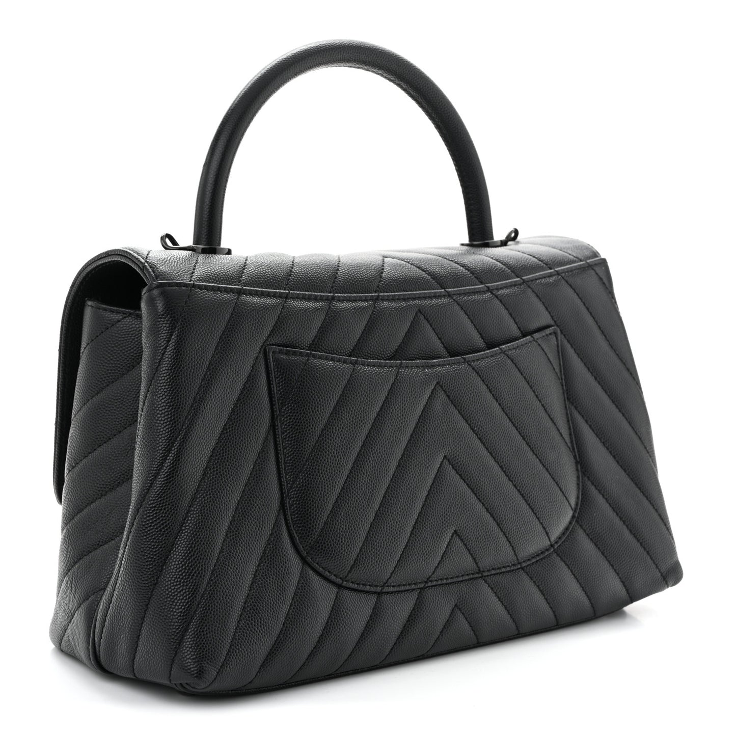 Caviar Chevron Quilted Small Coco Handle Flap So Black
