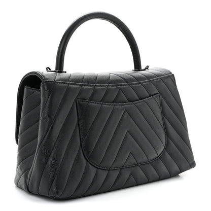 Chanel Caviar Chevron Quilted Small Coco Handle Flap So Black 3 of 10