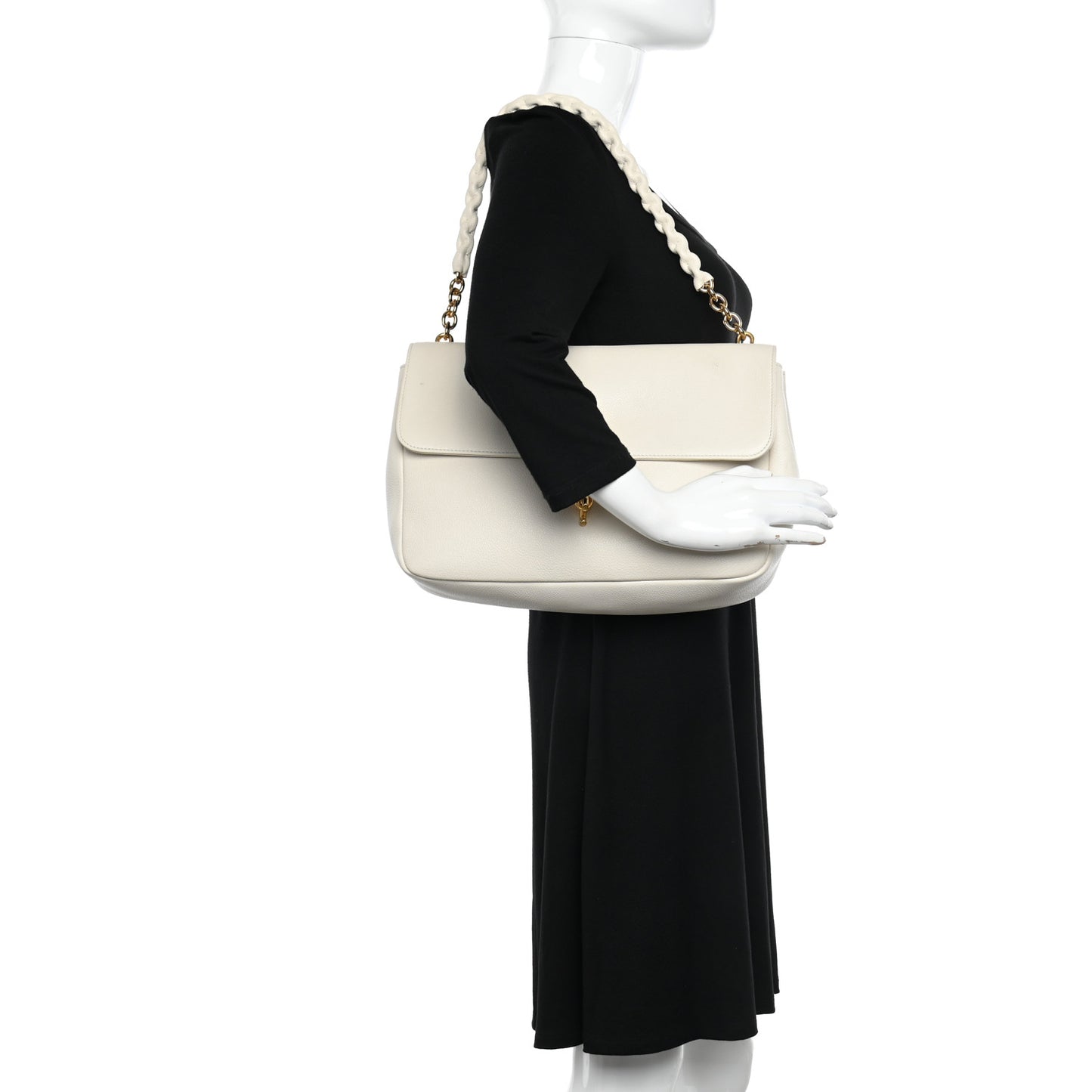 Calfskin Medium Clip Shoulder Bag Chalk