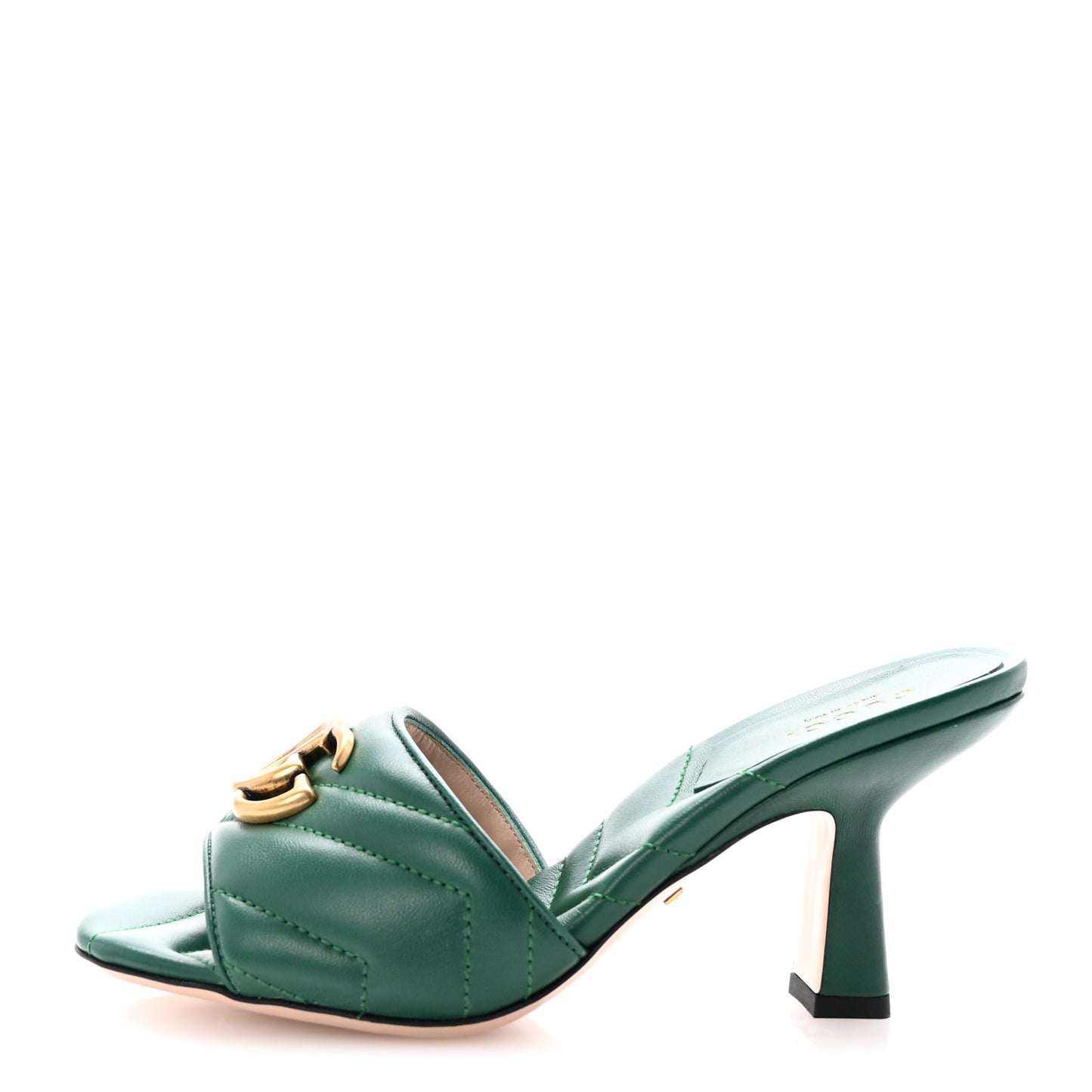 Nappa Matelasse GG Marmont 75mm Slide Sandals 35 Emerald