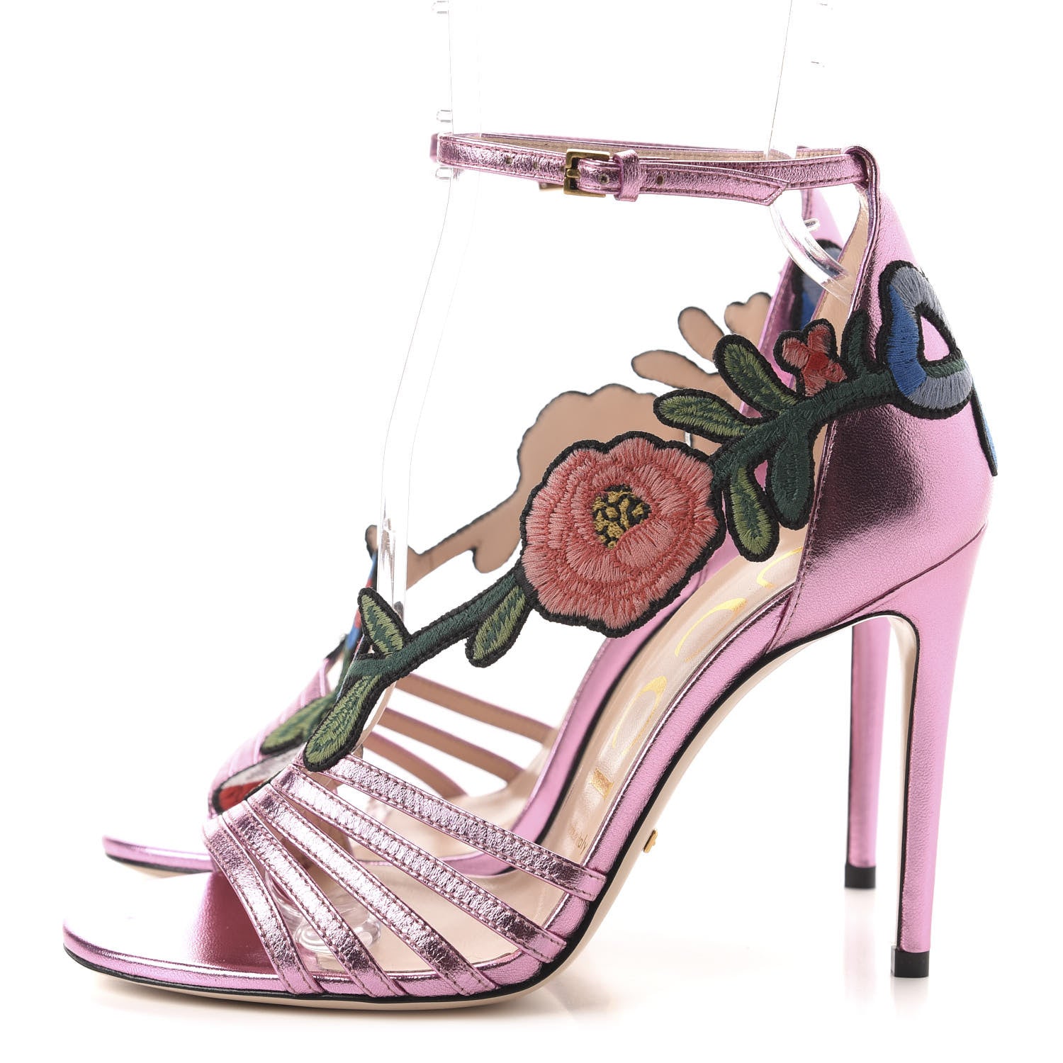 Gucci Metallic Nappa Ophelia High Heel Sandals 36.5 Rosa 3 of 9