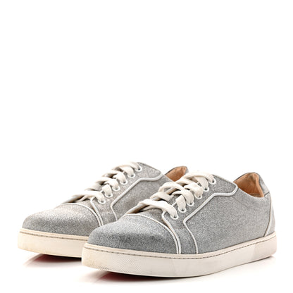 Christian Louboutin Glitter Calfskin Vieira Flat Sneakers 40.5 Silver 4 of 10
