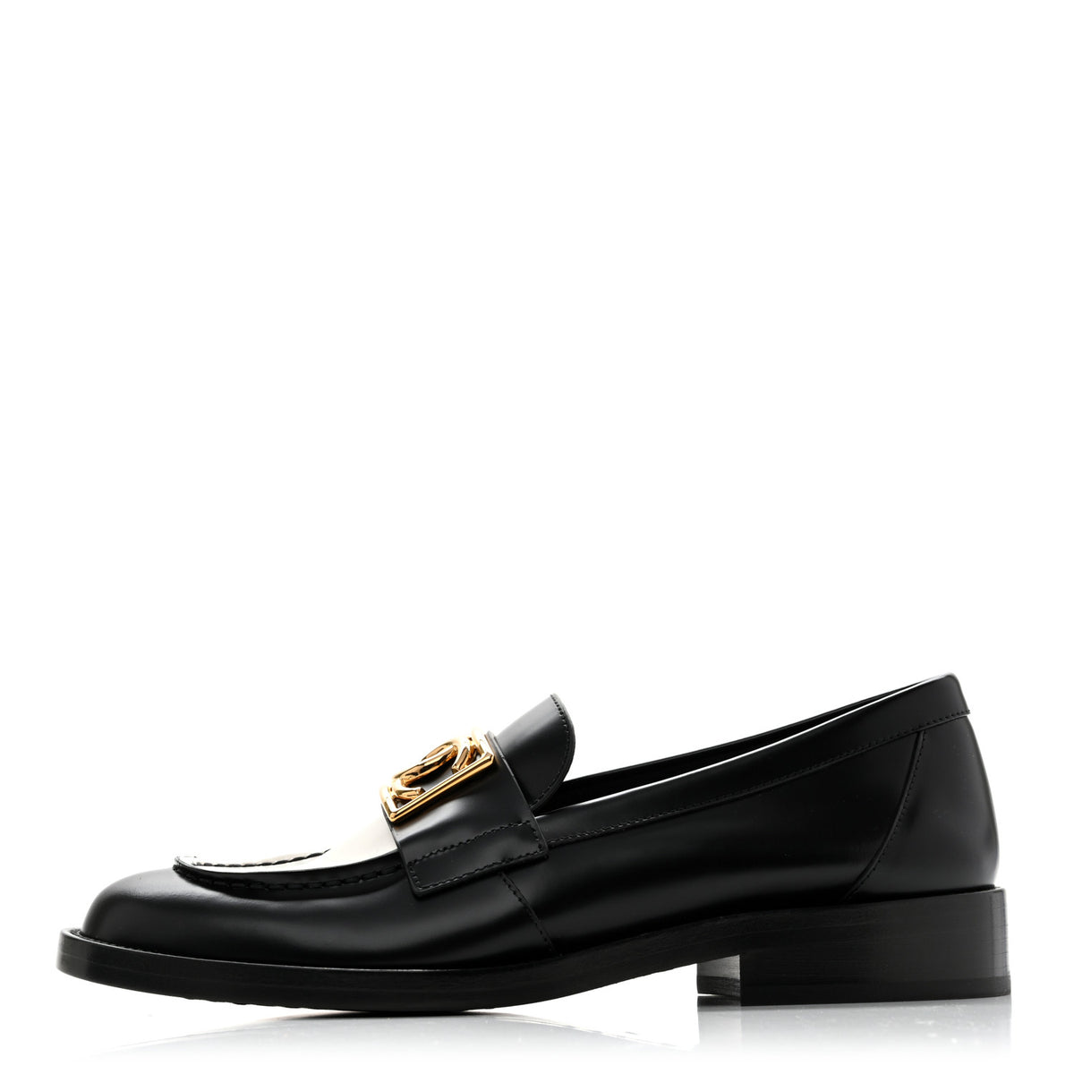 Shiny Calfskin CC Loafers Black White 37 Black White
