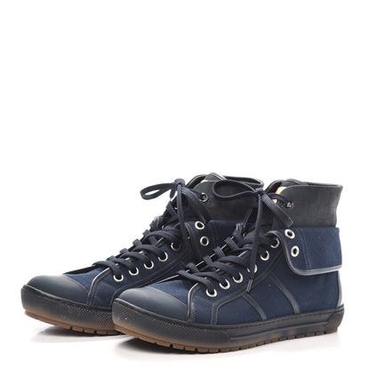 Louis Vuitton Canvas Calfskin Fold Over Sneaker Boots 7.5 Blue 3 of 6