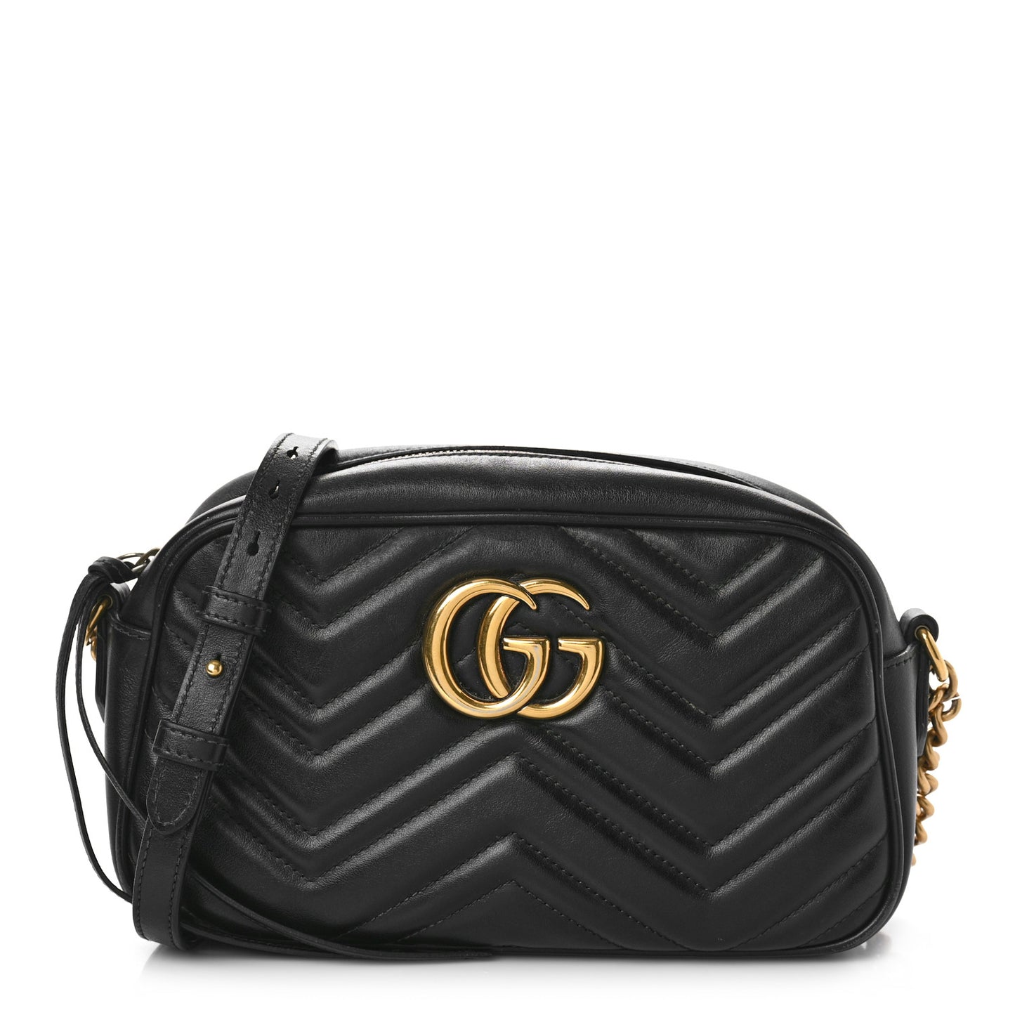 Calfskin Matelasse Small GG Marmont Chain Shoulder Bag Black