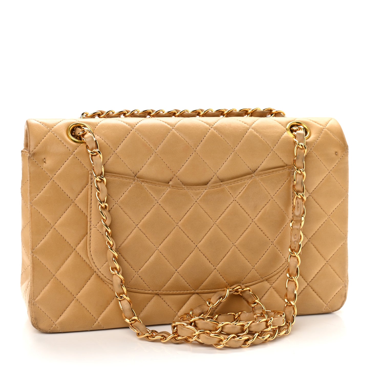 Lambskin Quilted Medium Double Flap Beige