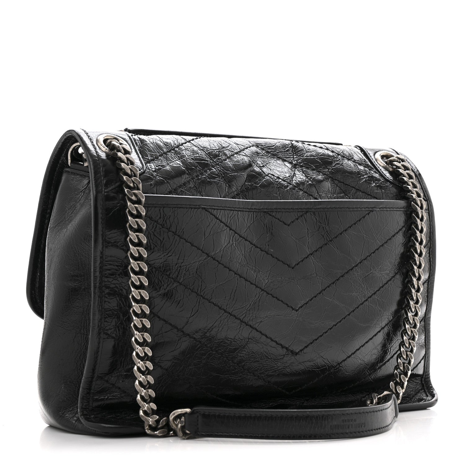 Saint Laurent Crinkled Calfskin Matelasse Monogram Medium Niki Chain Satchel Black 3 of 13