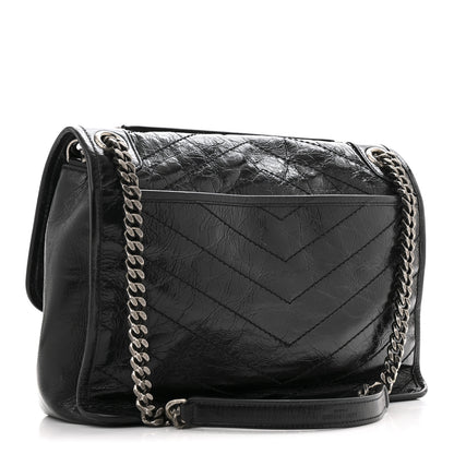 Saint Laurent Crinkled Calfskin Matelasse Monogram Medium Niki Chain Satchel Black 3 of 13