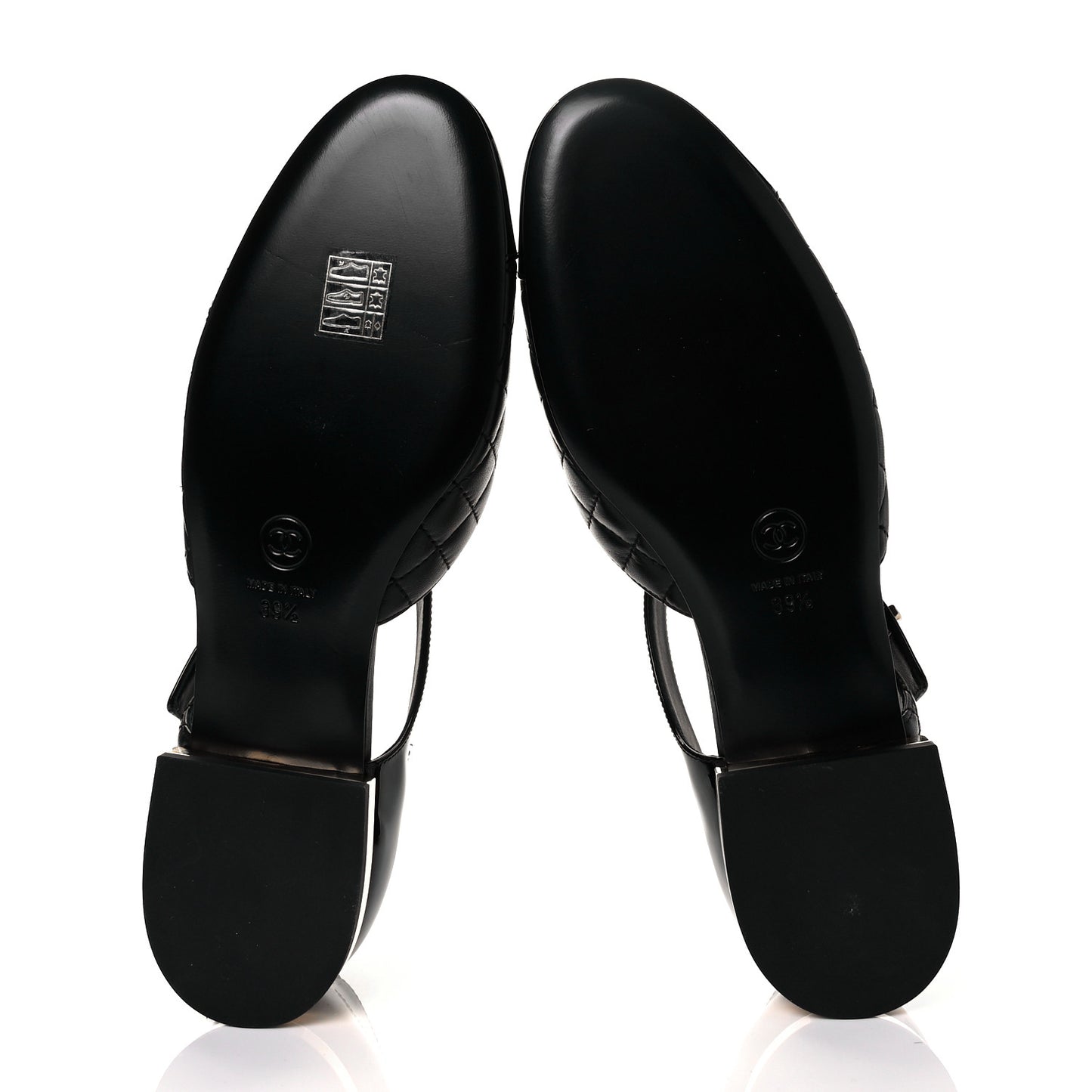 Patent Lambskin Quilted Cap Toe Ballerina Flats 39.5 Black